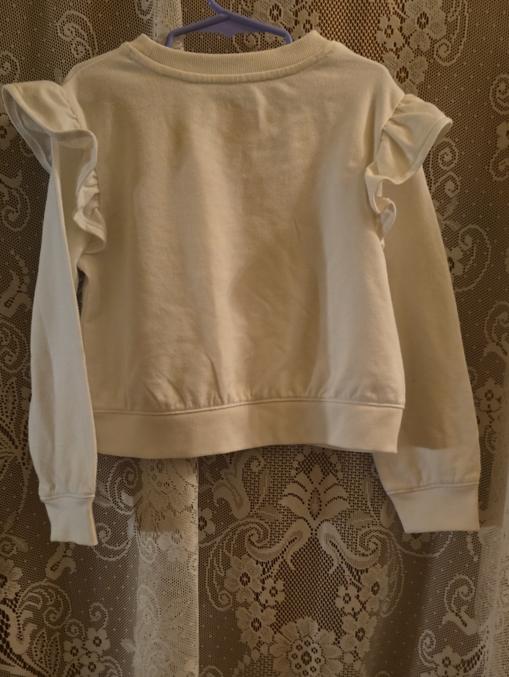 New Cat & Jack Girls XS Cream Sweatshirt Red "Love" Script Ruffle Accents - Picture 3 of 5